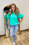 Spring Forward Ruffle Neck Top Spearmint