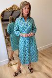 Boho Chic Peacock Blue Shirt Dress