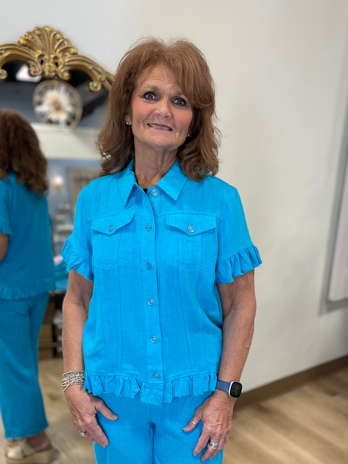 Multiples Short Sleeve Jacket Turquoise