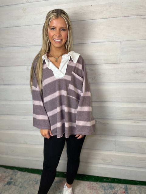 Carefree Life Oversized Collared Top Mauve