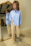 Renuar Button Front LS Blouse Blue Stripe