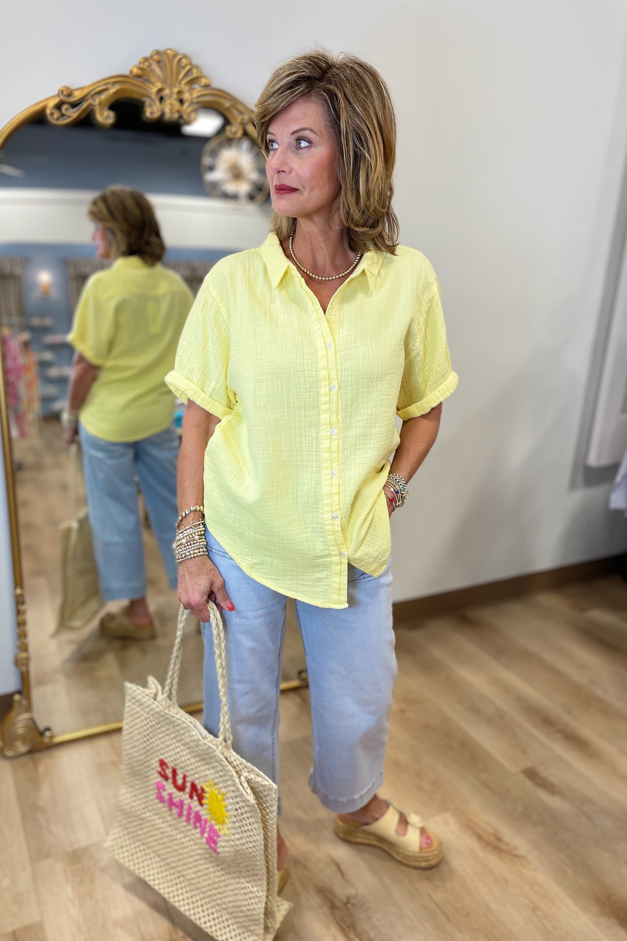 Dylan SS Roll Sleeve Shirt Yellow
