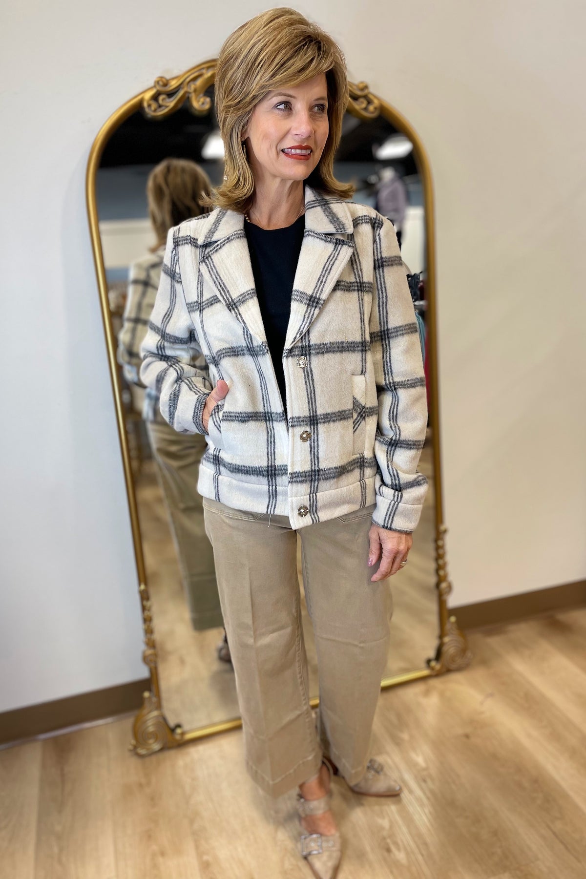 Charlie B Knit Short Coat Beige