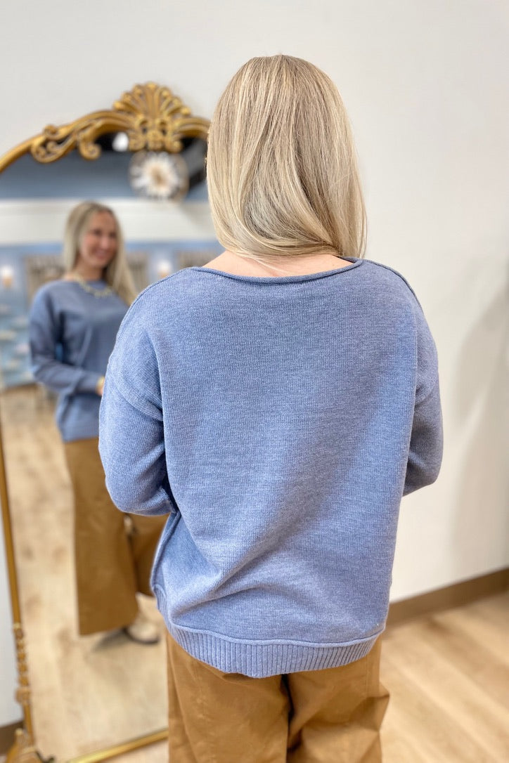 Tempo Paris Crew Neck Banded Sweater Denim