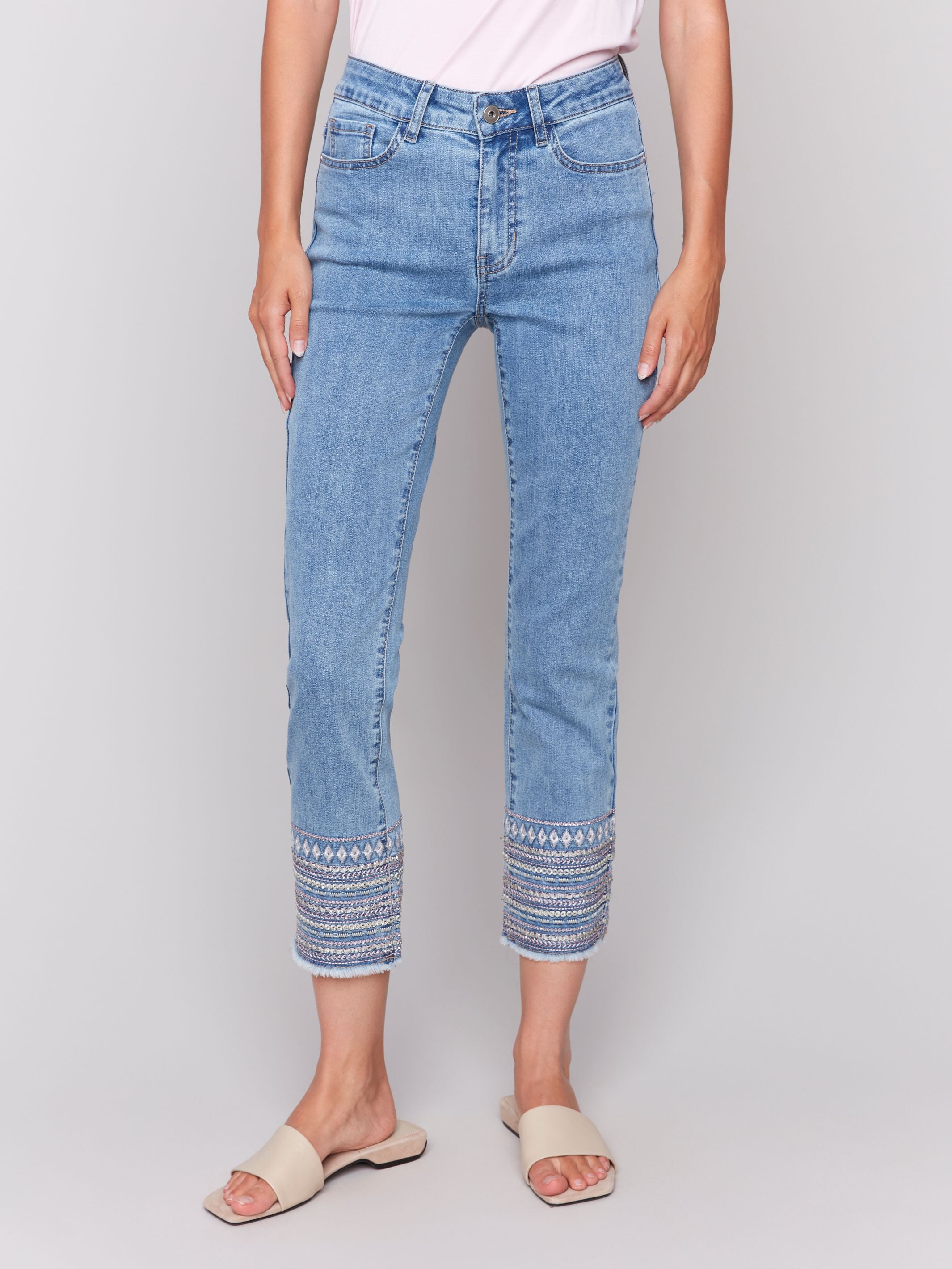 Charlie B Embroidery Cuff Pant Pale Blue