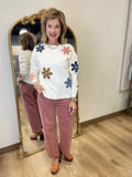 Charlie B Boucle Flowers Sweater Ecru