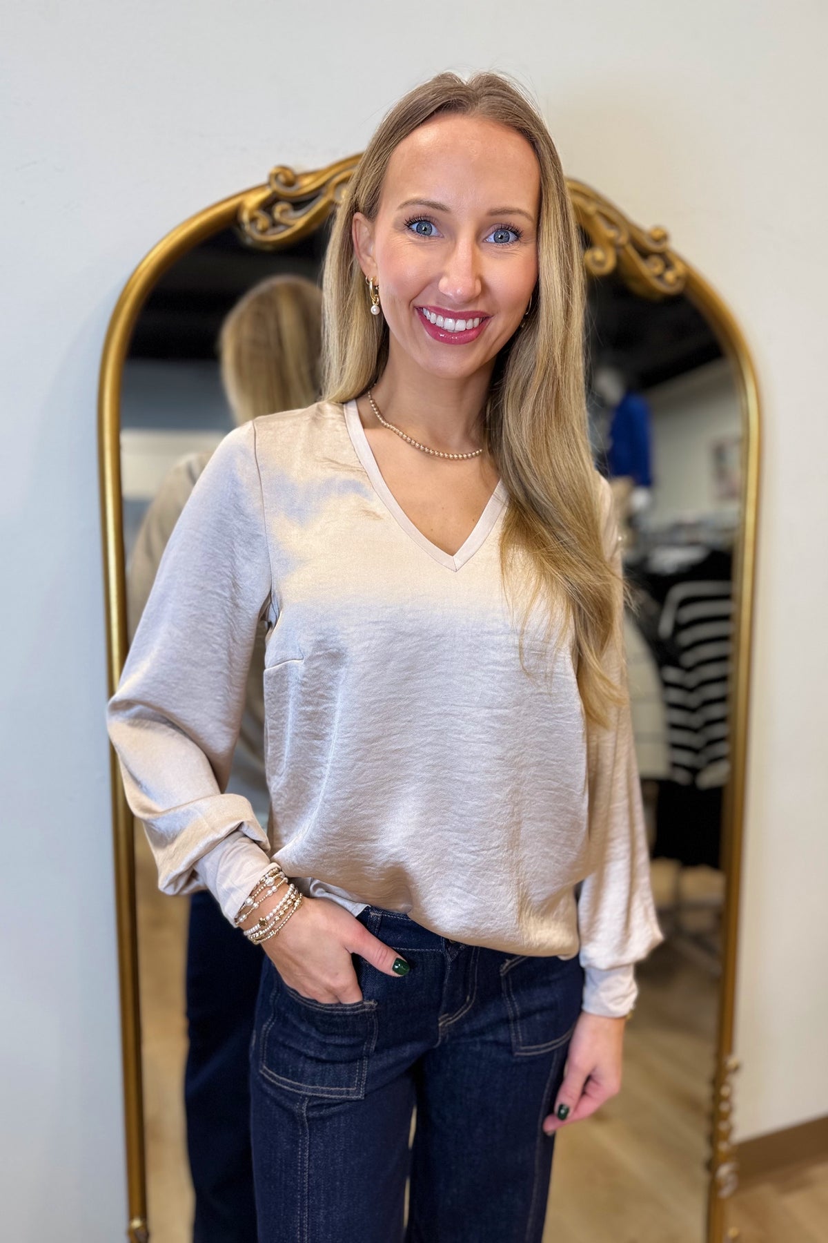 Another Love Aya Satin Top Pearl