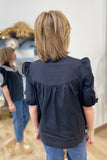 Mud Pie Humphrey Embroidered Top Black