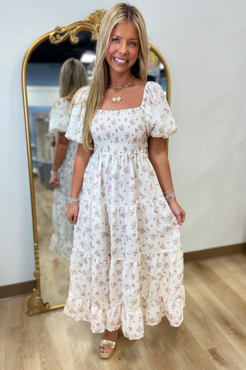 Rosewood Romance Puff Sleeve Dress Ivory