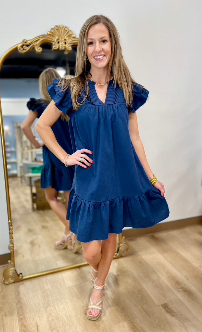 Ocean Night Pintuck Detail Dress Navy