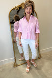 Renuar Pinstripe Cropped Blouse Pink