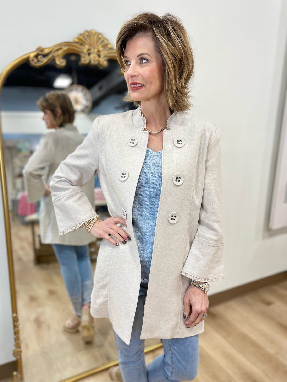 Multiples Double Button Lined Jacket Flax
