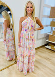 Bali Vacay Floral Tiered Halter Dress Multi