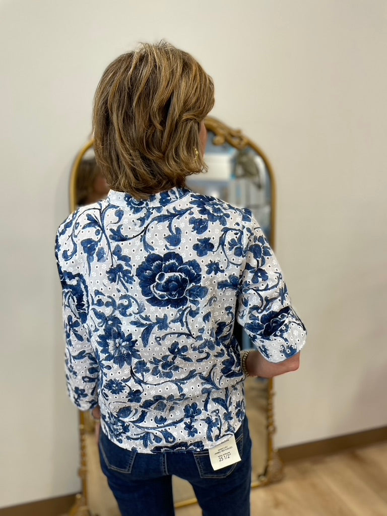 Charlie B Eyelet Tie Blouse Delphinium