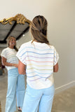 Color Burst Striped Short Sleeve Sweater