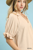 Umgee Ruffle Sleeve Blouse Natural