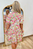 Floral Dream Puff Sleeve Dress Pink-Green