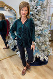 Umgee Velvet Burnout Blouse Green