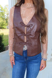 Party in Pleather Vest Brown