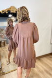 Umgee Mocha Pleat Bodice Dress
