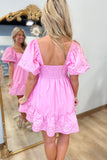 Sweetheart Bloom Puff Sleeve Dress Pink