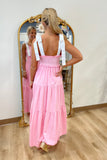 Soft Elegance Shoulder Tie Dress Pink