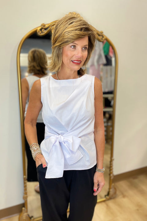 Renuar Woven Side Tie Top White
