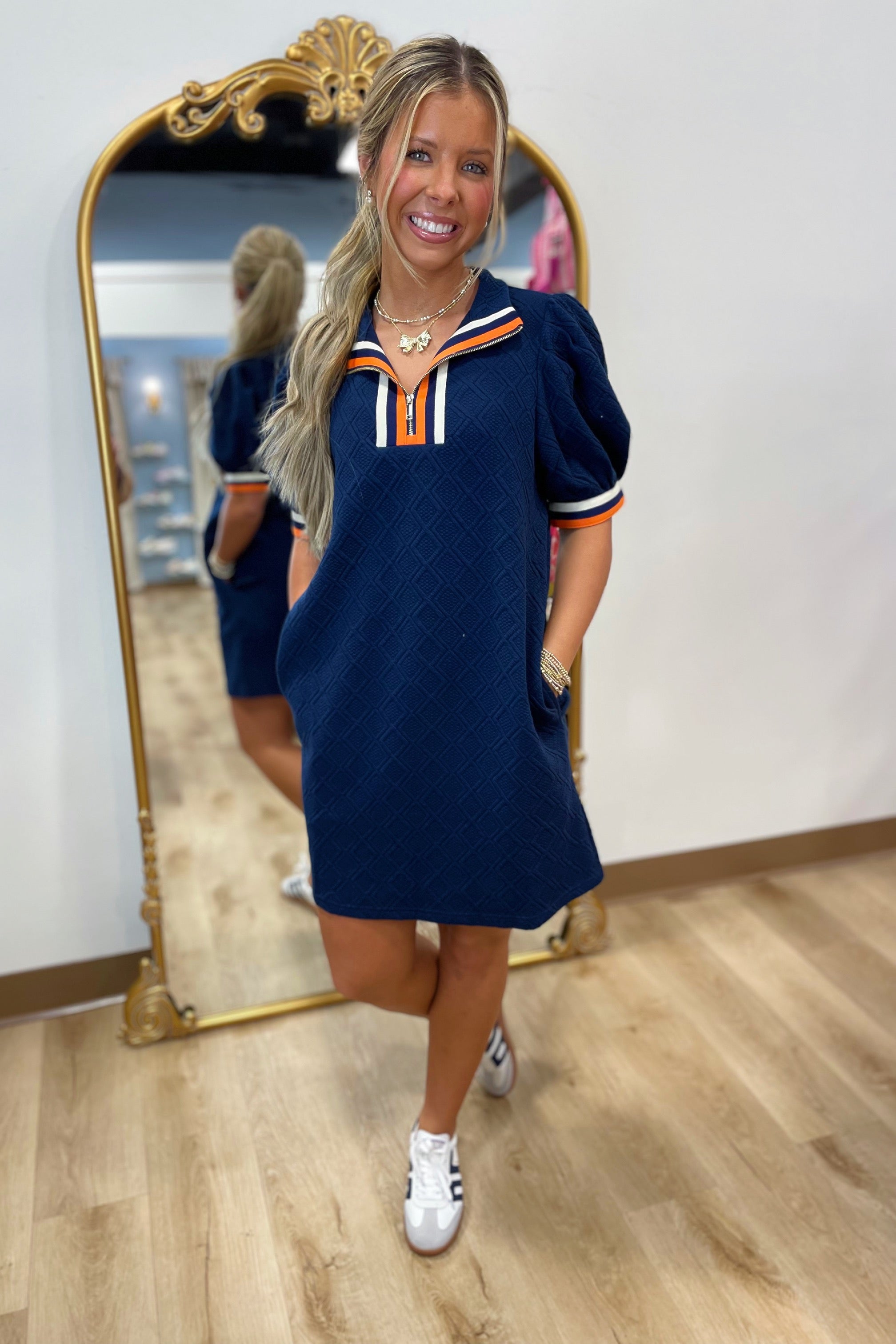 The Effortless Striped Detail Dress Navy