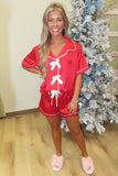 Comfy Tonight Satin Short Pajama Set Red.