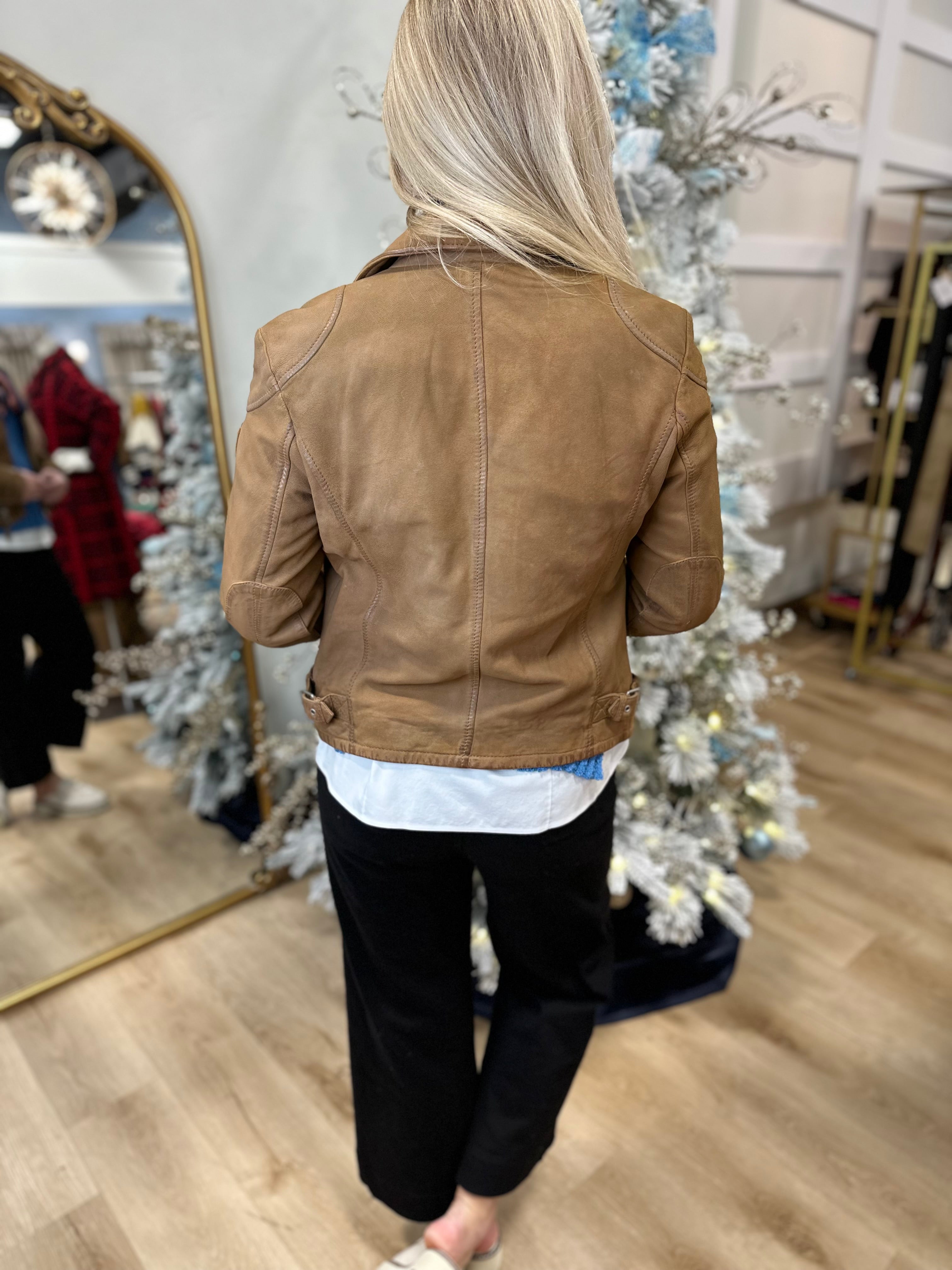 Mauritius Karyn Nubuk Leather Jacket Cognac