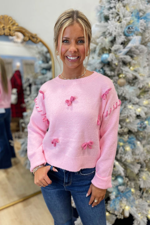 Tickled Pink Bow Accented Sweater