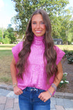 Sparkle Season Mock Neck Top Candy Pink