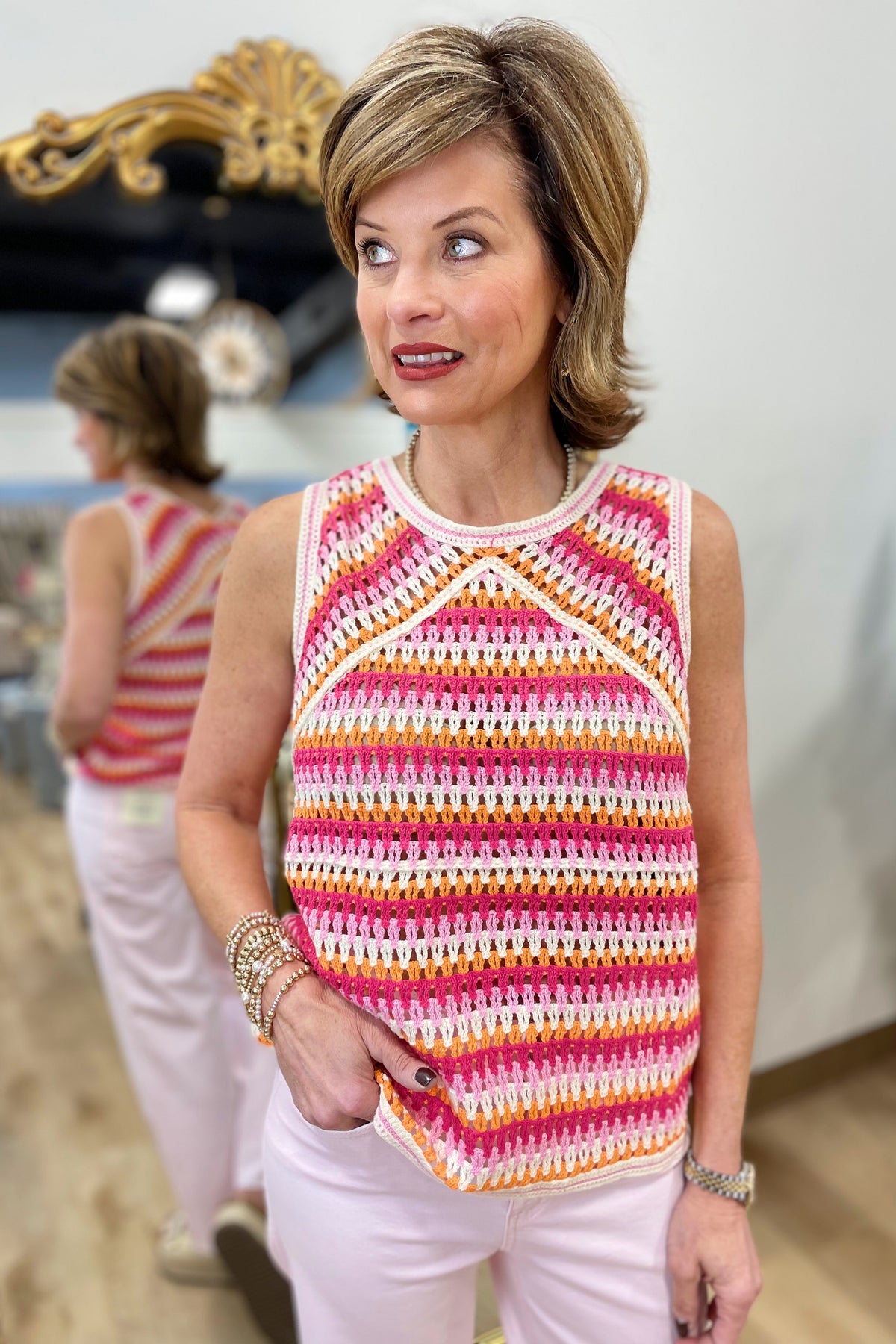 Charlie B Crochet Sleeveless Top Begonia