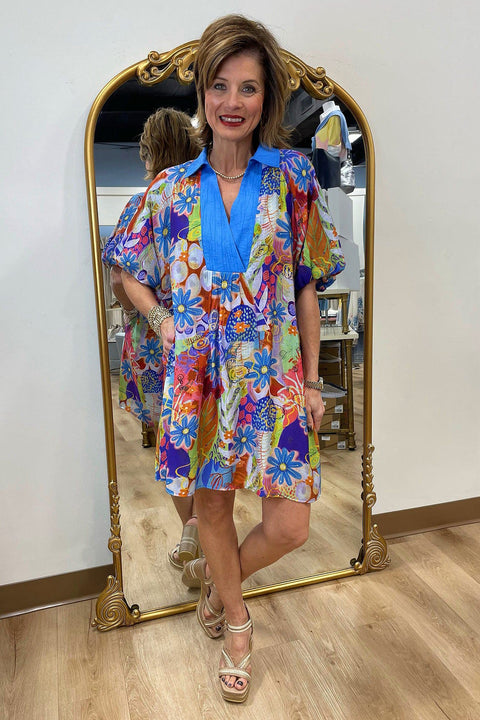 Wild About Spring Dress Blue Mix