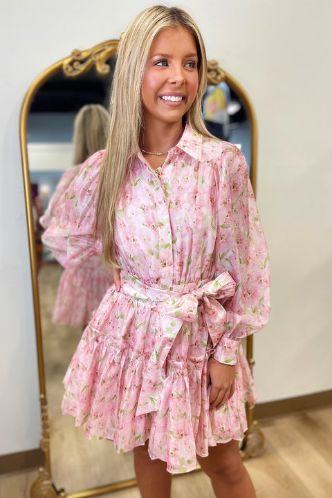 Rosy Glow Tie Waist Mini Dress Pink