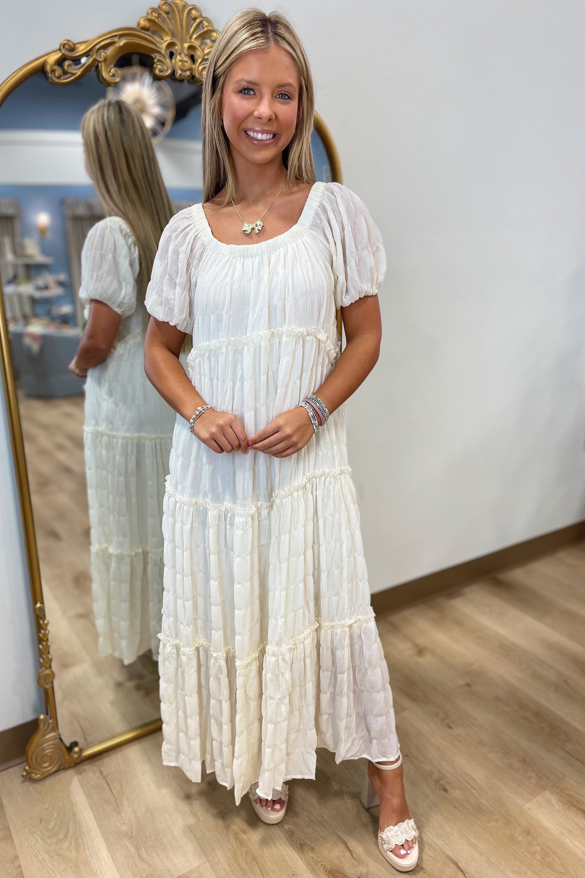 Umgee Flowing Tiered Dress Cream