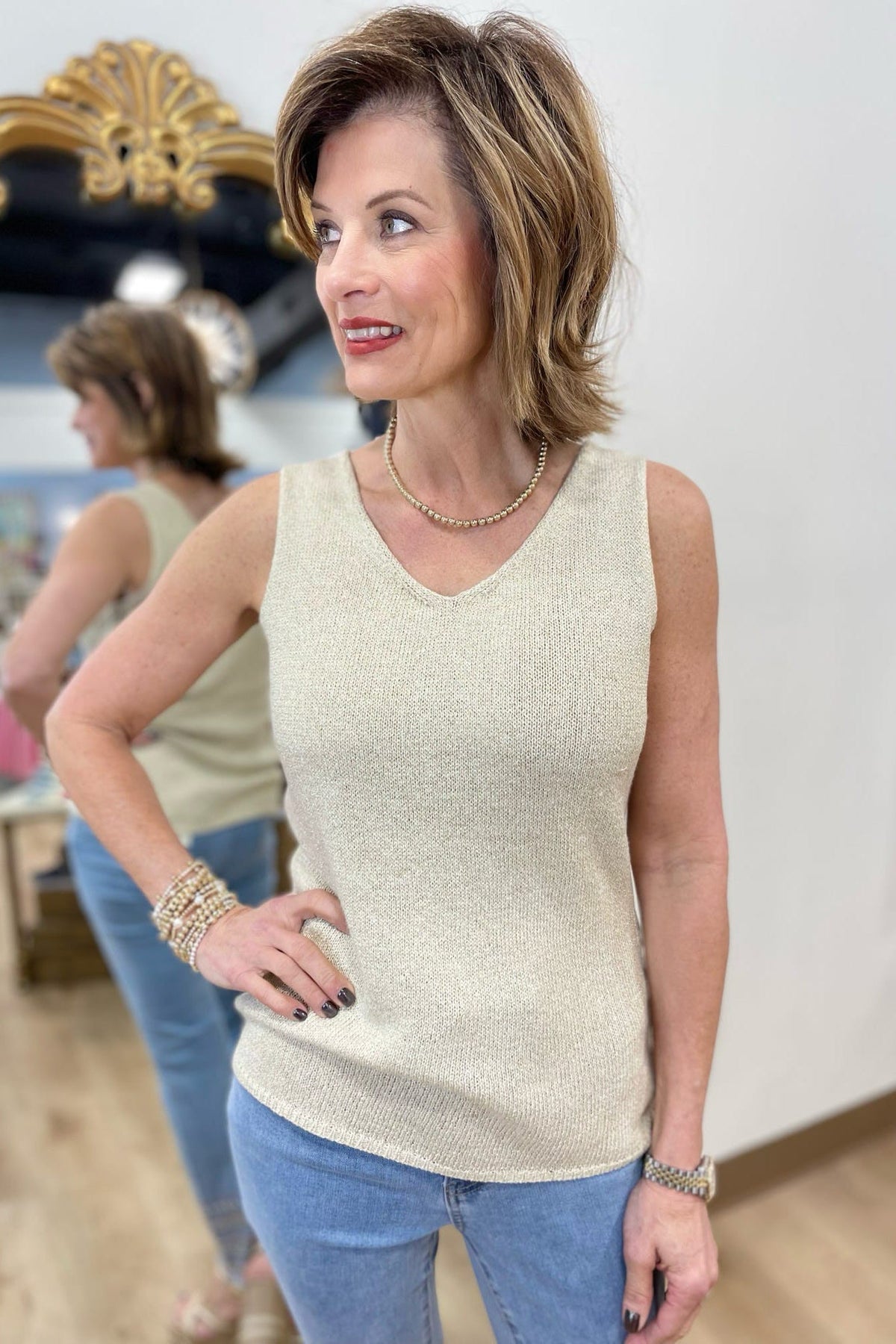 Charlie B V Neck Cami Gold