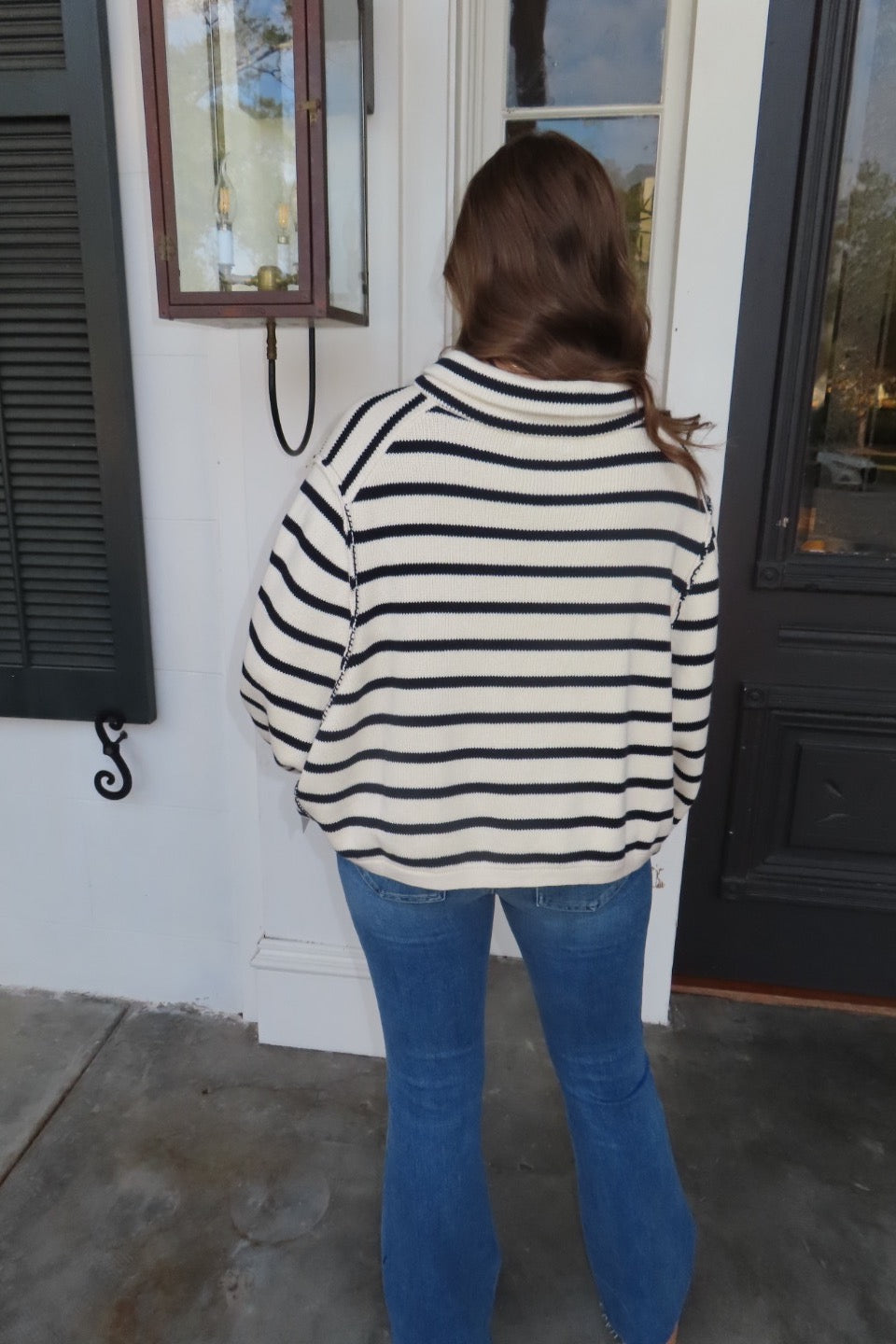 Stripe A Pose Button Front Knit Cardigan Navy