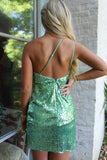 Irresistible One Shoulder Sequin Homecoming Dress Mint