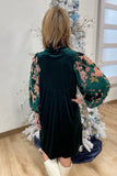 Umgee Velvet Dress w Tapestry Sleeve Green