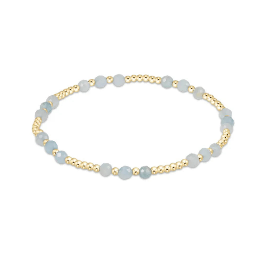 E Newton Gemstone Gold Joy Pattern 3mm Bead Bracelet Aquamarine