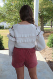 Fall Into Place Floral Embroidered Ruffle Sweater Taupe