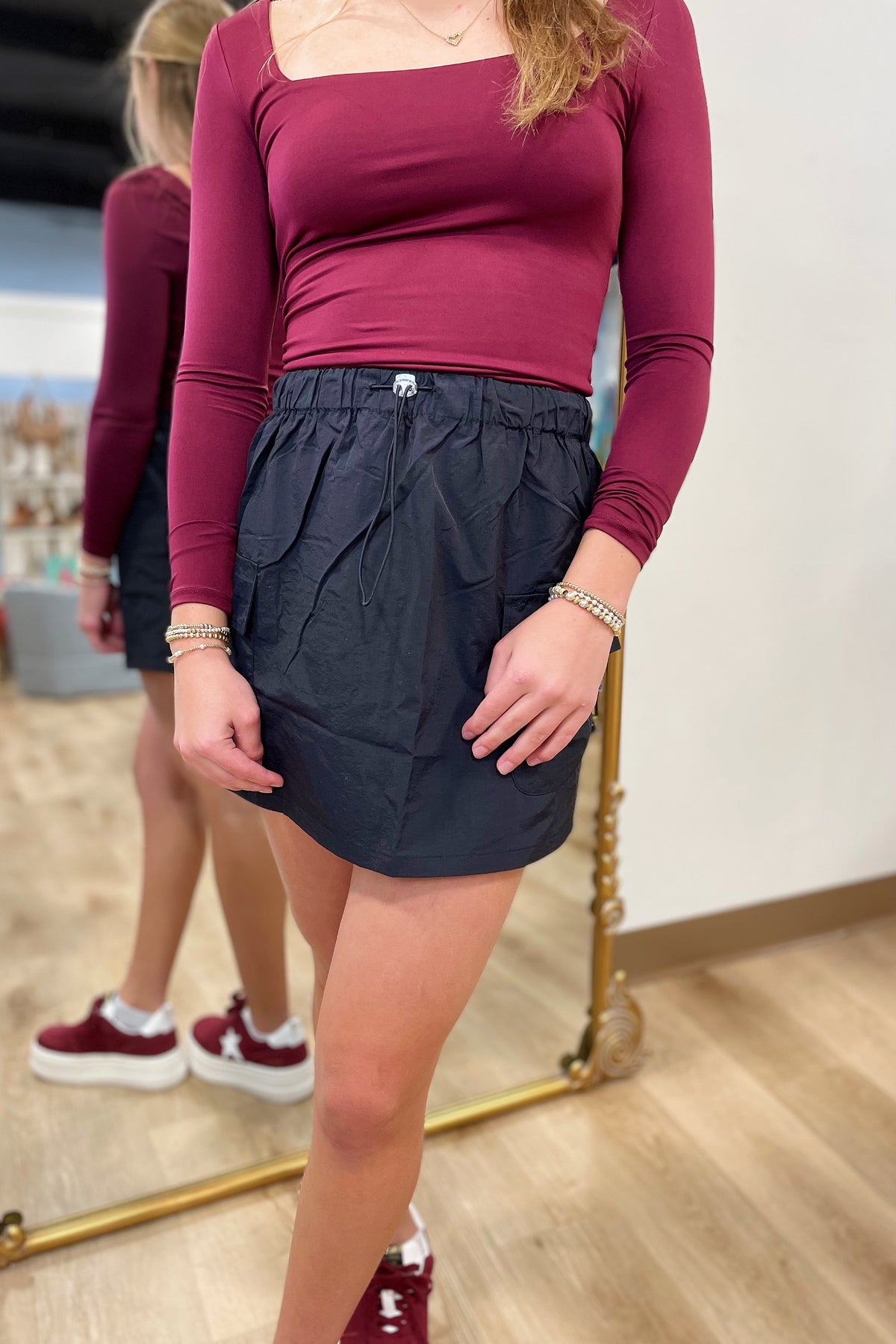 Time Out Cinch Waist Mini Skirt Black