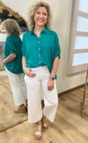 Umgee Button Front Collared Shirt Jade