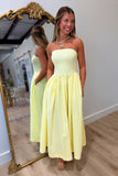 Strapless Statement Midi Dress Yellow