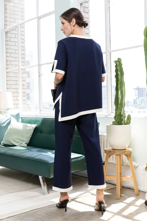 Joh Kaya Crepe Knit Pant Set Navy