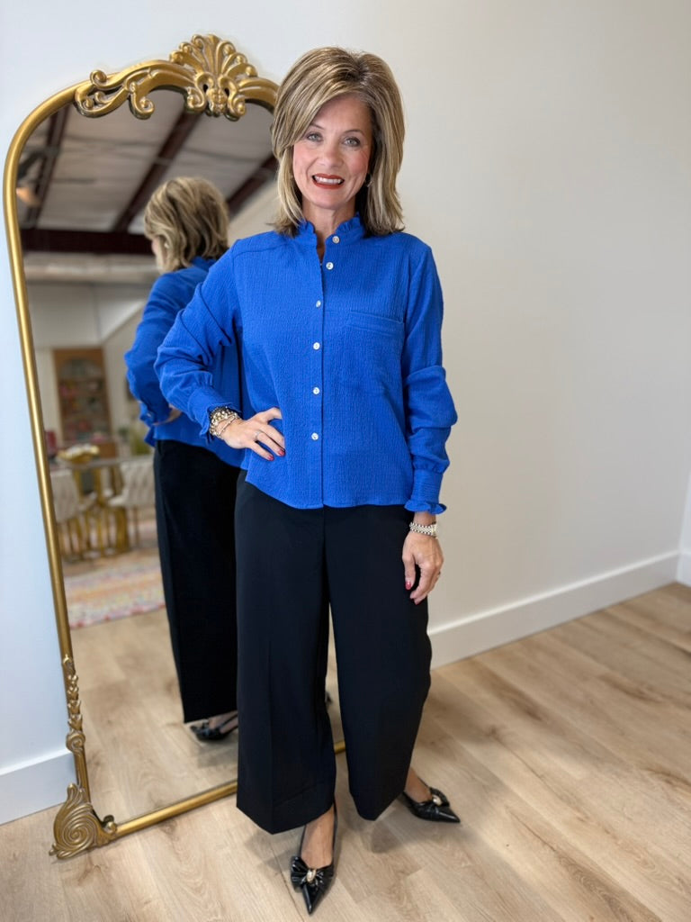 APNY Cropped Shirt W/ Ruffle Detail Dazzlin Blue