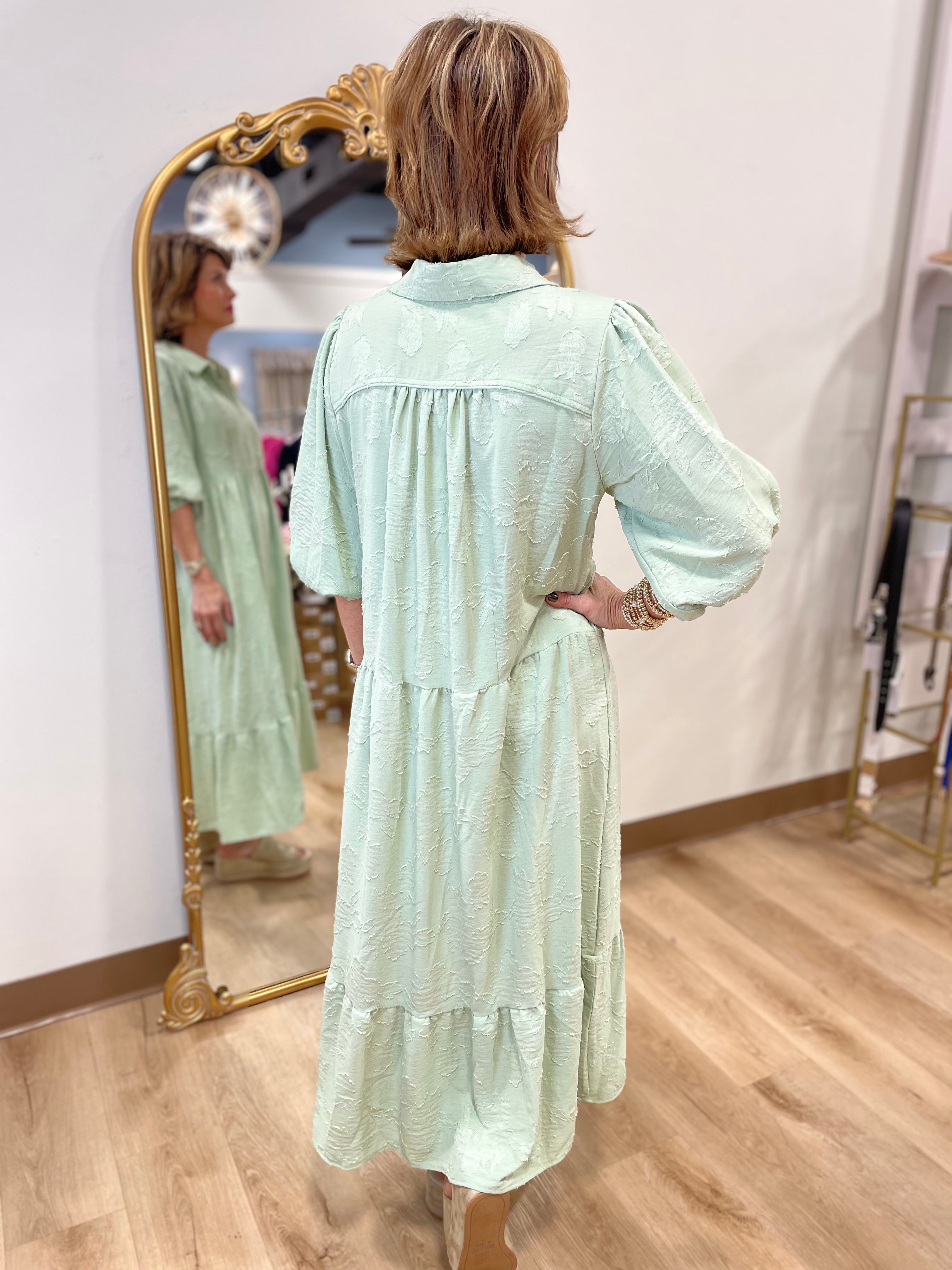 Umgee Floral Burnout Midi Dress Sage