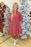 Festive Flair Plaid Dress Red