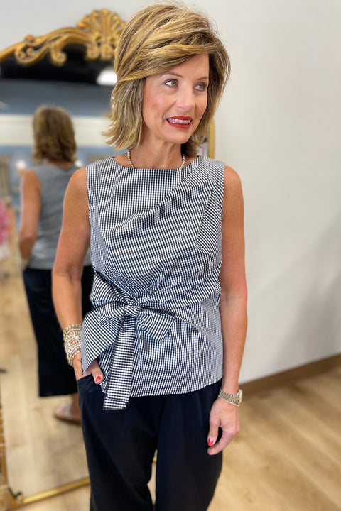 Renuar Woven Side Tie Sleeveless Top Plaid